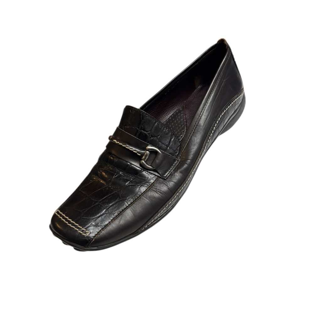 Sesto Meucci Brown Leather Loafers Womens Sz 8.5 Horse Bit Buckle Croc Embossed - Picture 14 of 14